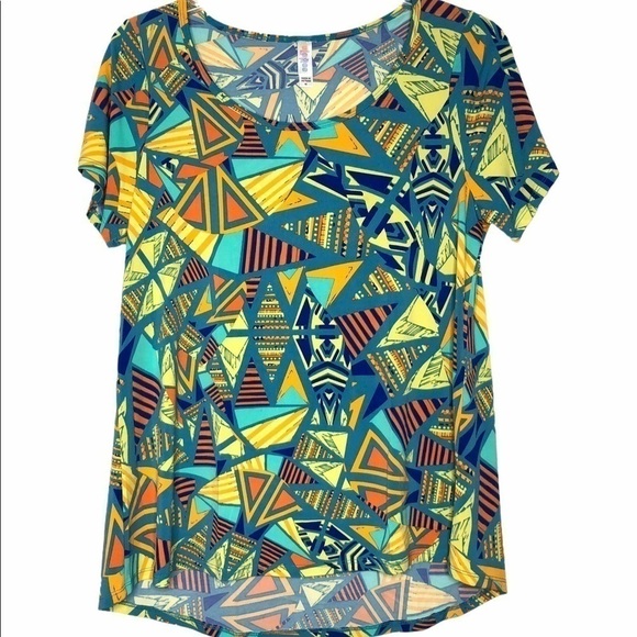 NEW - Lularoe Classic T Blue, Yellow & Orange Geometric Pattern - Size Medium - Picture 1 of 5